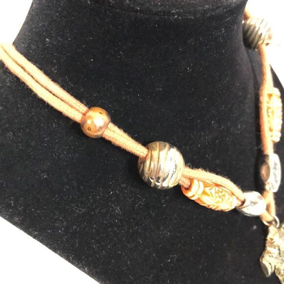 Handmade Cross Pendant on Beaded Fabric Cord OOAK - Picture 5 of 10